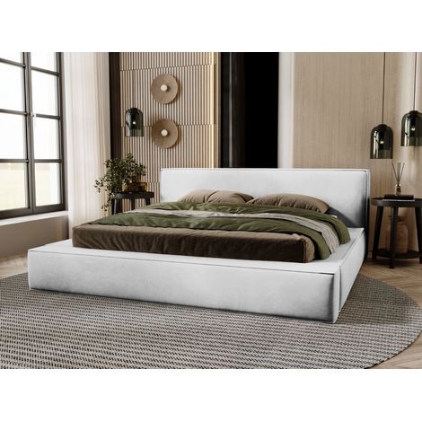 Lit rembourré avec rangement 160x200 velours gris clair Mali (1/5)