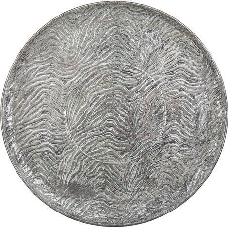 Beliani – Plateau de service décoratif rond 49 cm – Métal argenté vieilli – Structure ajourée au motif floral – Accessoire mural pour salon et cuisine (1/5)