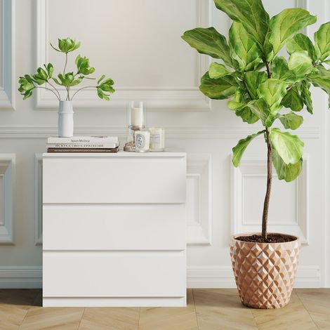 Commode Blanche 3 Tiroirs avec 2 Ports USB 2 Ports AC, 40x70x75cm
