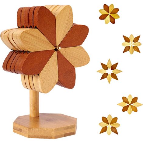 Supporti in legno per piatti caldi, set di supporti a forma di mulino a vento, +1 supporto, supporto per piatti caldi, supporto da cucina in legno pieghevole (1/5)