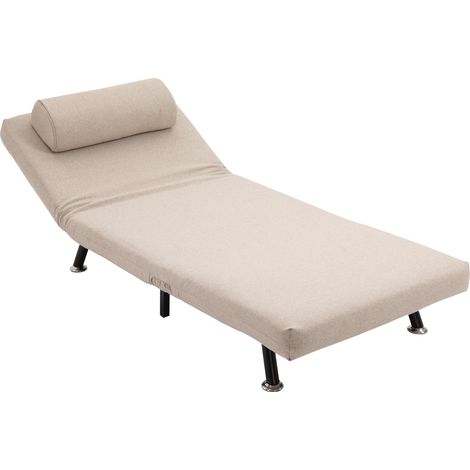 Poltrona Letto 3 en 1 Schienale Reclinabile 5 Livelli Cuscino Imbottito Materasso Divano Letto Pieghevole Acciaio Lino Beige 75x70x75cm