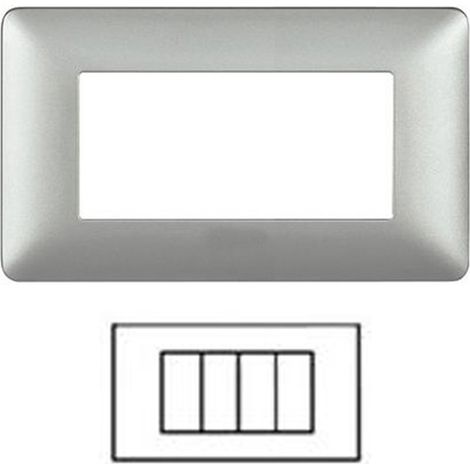 Placca Interruttore 4 Moduli Copri Placchetta Silver Copripresa Luci C8804 SLV (1/4)