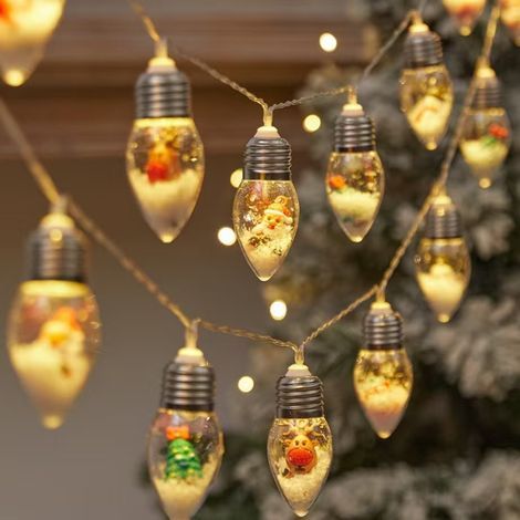 Guirlande lumineuse de Noël à LED 3M avec 20 ampoules Edison incassables, à piles, télécommande et minuterie pour chambre, porche, jardin, fête, décoration de Noël. (1/5)