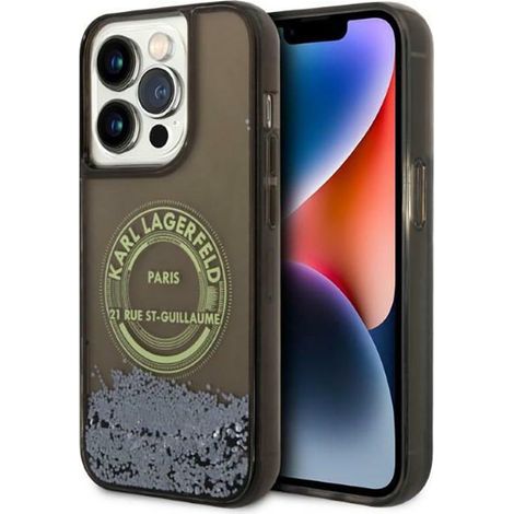Karl Lagerfeld Liquid Glitter Runde RSG Logo Hülle - iPhone 14 Pro Hülle (Schwarz) (1/5)
