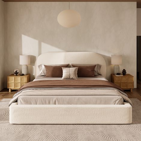 Lit 180x200 avec sommier, bouclé beige HAVRYA (1/5)