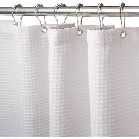 Waffel-Duschvorhang mit Metallringen, Anti-Schimmel-Duschvorhangstoff für die Badewanne, strapazierfähiger Badezimmervorhang für die Badewannen-Duschkabine, beschwerter Saum – 180 x 180 cm (weiß)