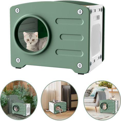 HENGMEI Maison pour chats Caverne pour chats avec griffoir pour chats Maison pour chats en plastique Aération optimale, bandes antidérapantes & facile à nettoyer Lit pour chats Caverne pour chats pour