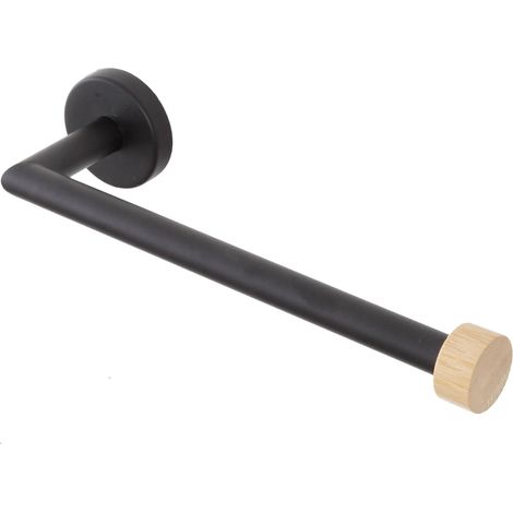 Portasalviette bagno a muro 25 cm nero in acciaio e bambù Haiti (1/2)