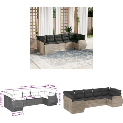 vidaXL Salon de jardin avec coussins 7 pcs gris clair résine tressée (1/3)