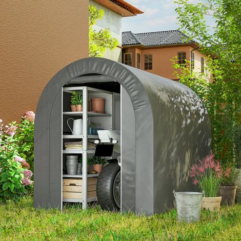 Tente de Vélo de Jardin 2,4 x 1,6 x 1,9 m, avec Porte à Cadre en Acier et Fermeture Éclair Étanche, Gris Clair (1/4)