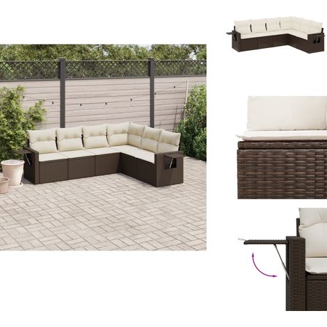 6-tlg. Garten-Sofagarnitur mit Kissen Braun Poly Rattan - Gartensorte - Gartenmöbelset - PE-Rattan Möbel - Outdoor Lounge Set - Balkonmöbel (1/5)