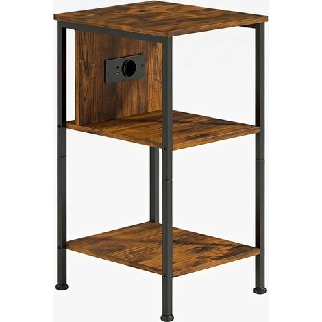 Table d'appoint aspect bois tigré avec station de recharge et 2 étagères ouvertes, meuble déco fonctionnel pour salon et chambre (1/5)
