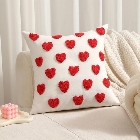 Kissenbezug mit Herz-Stickerei, Valentinstag-Kissenbezug, 18 x 18 Zoll, herzförmige Stickerei für Paare, Heimdekoration, geeignet für Sofa, Paare, Freundin, Schlafzimmer (Modell A)