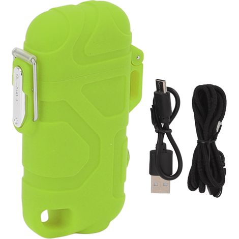 Briquet plasma double arc, coupe-vent, étanche, sans flamme, rechargeable USB, avec lampe torche réglable 3 vitesses, vert (1/5)