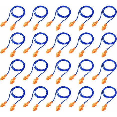 20 Paires Bouchons d'oreilles en Cordon Bouchons d'oreilles en Silicone Réutilisables avec Corde Bouchon d'oreille Anti-Bruit pour Sommeil Protection Auditive, Bleu