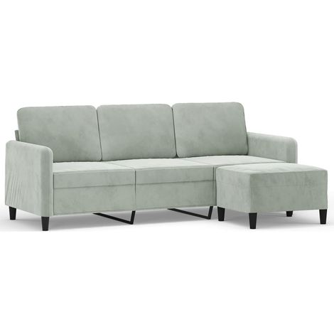 Canapé  Sofa à 3 places avec repose-pieds Gris clair 180 cm Velours (1/5)