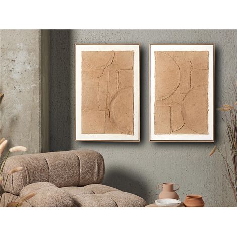 Tableau abstrait, figures géométriques superposées, avec cadre, 60 x 90 cm. Lot de 2 tableaux, 60 x 5 x 90 cm. (1/3)