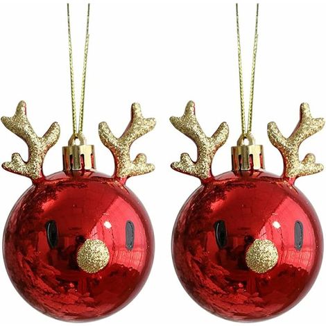 Boules de Noël Rouge, Petite Boule Sapin de Noel Ronde en Plastique avec Ficelle, Decoration Sapin de Noel pour Décoration de Noel Fête Intérieur Exterieur Suspension Sapin de Noel,- Lefou (1/5)