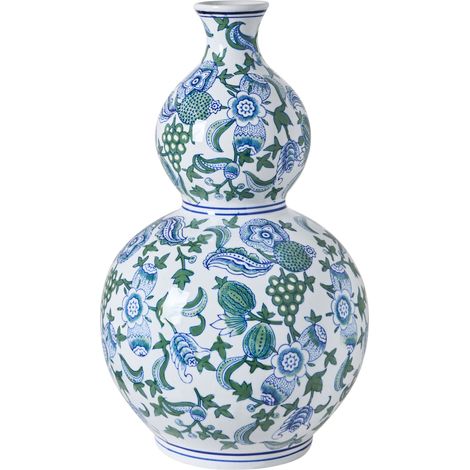 Blumenvase MOSTOLES Porzellan 45 cm Weiß / Blau