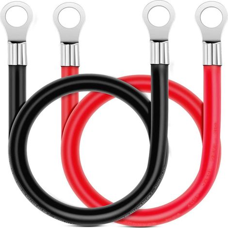 Sollbry 35mm² 30cm Onduleur Batterie Câble,Bornes à Anneau Rouge et Noir Cuivre Etamé pour Moto,Automobile,Bateaux Marins (1/5)