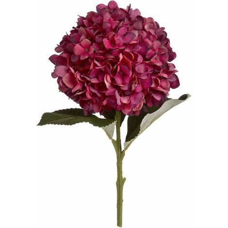 Autumn Ruby Hydrangea Artificial Flower - Fabric/Plastic - L18 x W18 x H42 cm - Red - Single Stem