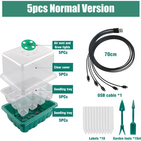 Mini Serre pour Plantes, 5Pièces Intérieure Plateau Semis Bac à semis Pépinière Boîte de Culture avec Couvercle et Ventilation Durables (1/3)