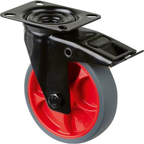 BS Rollen BS Transportrolle L820, Lenkolle mit Totalfeststeller, mit Platte,Ø 125 B 32mm,120kg TPR (1/3)