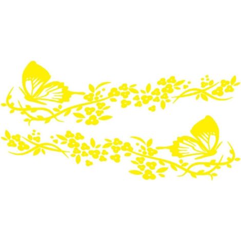 Adesivo per auto - Adesivo per finestrino - Adesivo divertente per auto - Adesivo per moto - Pellicola adesiva per auto - Design con farfalle e fiori - 11 x 30 cm - Giallo (1/3)