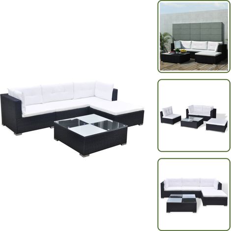 Rattan - vidaXL Set Divani da Giardino 5 pz con Cuscini in Polyrattan Nero - Divano angolare