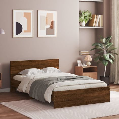 Bed Frame Brown Oak Engineered wood, Plywood Small Double Modern vidaXL