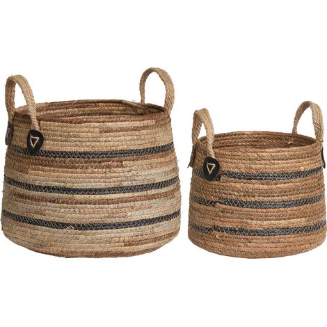 Set 2 cestini Erba in foglie di banana naturale a righe scure (misure S/L)