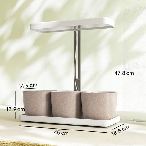 Lampe horticole LED 42 LED, 3 pots, minuterie, intensité réglable, 45 x 18,8 x 47,8 cm, blanche (1/5)
