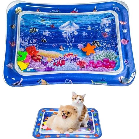 Tapis d'eau sensoriel pour chat, jouet d'eau interactif été, matelas sensoriel aquatique pour chaton et chien, surface de jeu rafraîchissante avec liquide, accessoire ludique pour animaux, tapis humid (1/5)