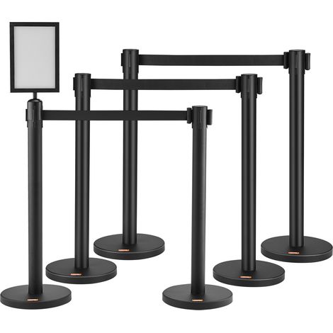 Poteau de Guidage 6PCs 93 cm Barrière de Balisage pour Contrôle de Foules avec 4 Rubans Rétractables 200 cm pour Délimitation Séparation File d'Attente en Public École Théâtre Hôtel Exposition (1/5)