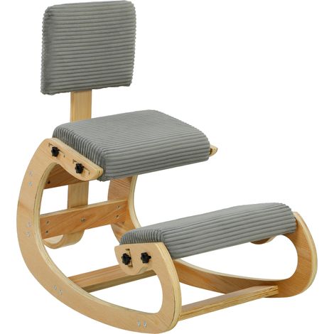 HOMCOM silla ergonómica de rodillas con respaldo, silla de rodillas, tapizado en pana, amplia almohadilla para rodillas, mejora la postura, gris (1/5)