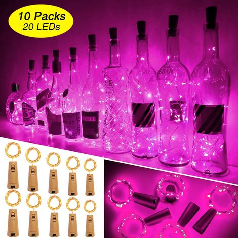 MINKUROW Botella De Vino Luz, 10 Piezas 20 Led Botella De Luces Cadena De Botellas De Vino Cadena De Luces Alambre De Cobre Botella De Vino Luces De Estado De Ánimo (Rosa) (1/5)
