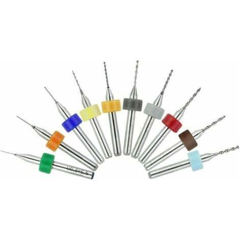 Lot de 10 micro forets en carbure de PCB diamètre 0,3 mm à 1,2 mm tige 1/8" petit mini minuscule pointe tungstène torsion tarière alésage miniature trou foret pour bois verre plastique acrylique métal (1/4)