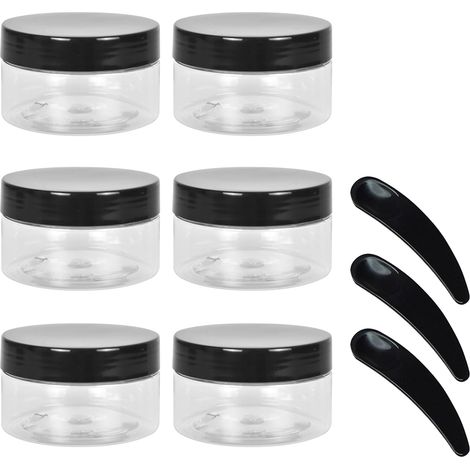 6 x 100 ml Clear Plastic Jars with Lids Mini Spatulas, Round Empty Reusable Empty Plastic Jar, Clear Plastic Jar, Empty Cosmetic Container for Travel, Creams, Make-up (1/5)