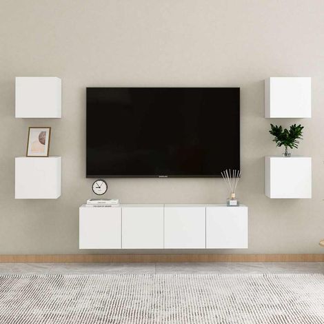 vidaXL Set de muebles de salón TV 6 piezas madera de ingeniería blanco (1/5)