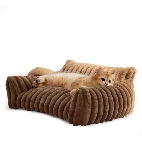 Decdeal Canapé-lit pour chat, animal de compagnie mignon pour petits, moyens et grands chats, chiens, canapé moelleux pour animaux de compagnie d'intérieur avec fond antidérapant et housse lavable