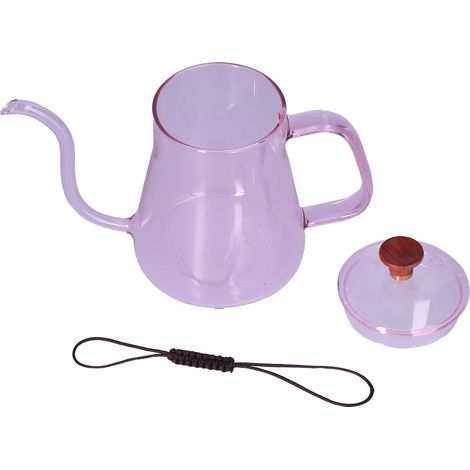 Bouilloire café longue cannelle haute résistance thermique verre borosilicate avec couvercle et cordon – Pour extraction café précise et cuisine (350ml)