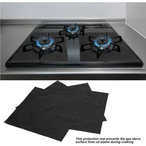 Tapis de protection antiadhésif pour brûleur de cuisinière à gaz, 4 pièces, protecteur d'huile, outil de cuisine (noir) (1/4)