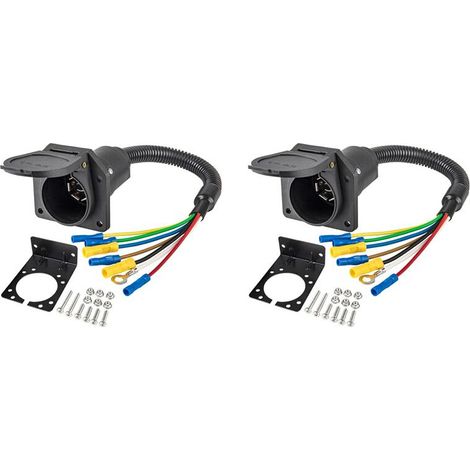 Conector de luces para remolque de caravana de 7 vías (2 unidades), adaptador de cable eléctrico de 7 pines, convertidor rápido con soporte de montaje.