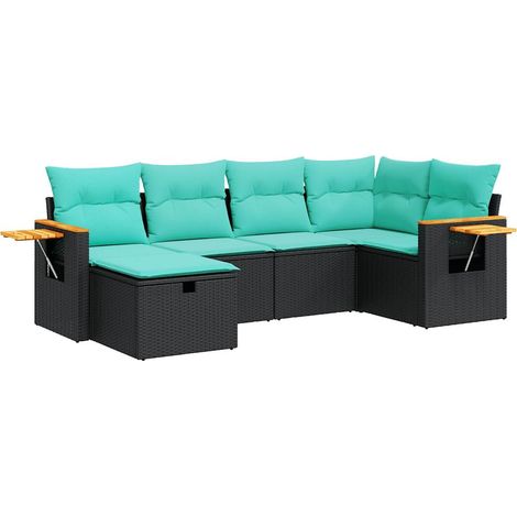 6-tlg. Garten-Sofagarnitur mit Kissen Schwarz Poly Rattan vidaXL