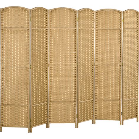 Paravent pliable 6 panneaux 240 x 170 cm en bambou avec cadre en pin, séparation de pièce et protection visuelle naturelle (1/5)