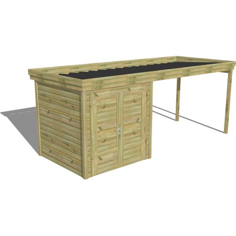 ABRI DE JARDIN bois Pin autoclave 27mm - 5,64x2,14m / 12,1m2 - Bac acier - Abri Français (1/5)