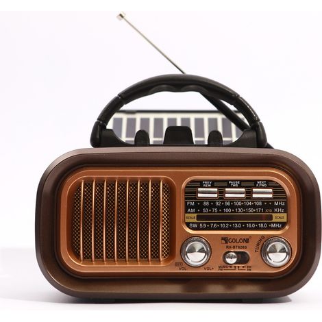 Poste Radio Vintage, Radio portative multifonction solaire à trois bandes, radio à carte mémoire et enceinte Bluetooth (1/5)