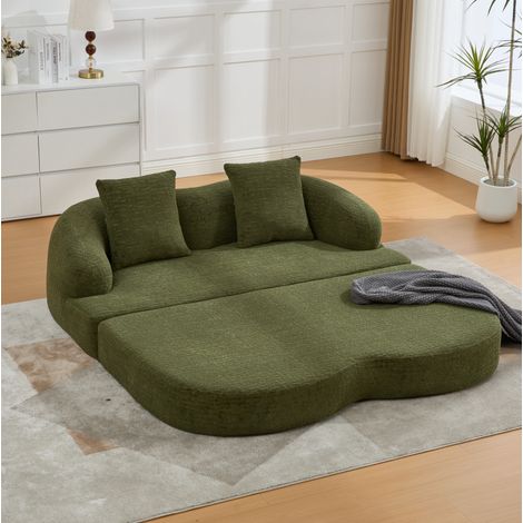 Canapé convertible 157x84x65 cm vert en chenille avec 2 coussins et ouverture sans montage (1/5)