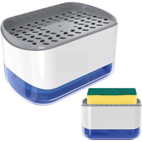 Distributeur Savon Vaisselle - Porte-éponge Intégré - Capacité 370 ml - Pour Évier Cuisine - Lot 1 (1/5)