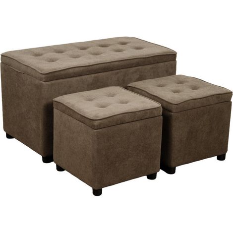 Dimo Set 3 Baule + 2 Pouf Braies in Tessuto, Tortora (1/2)